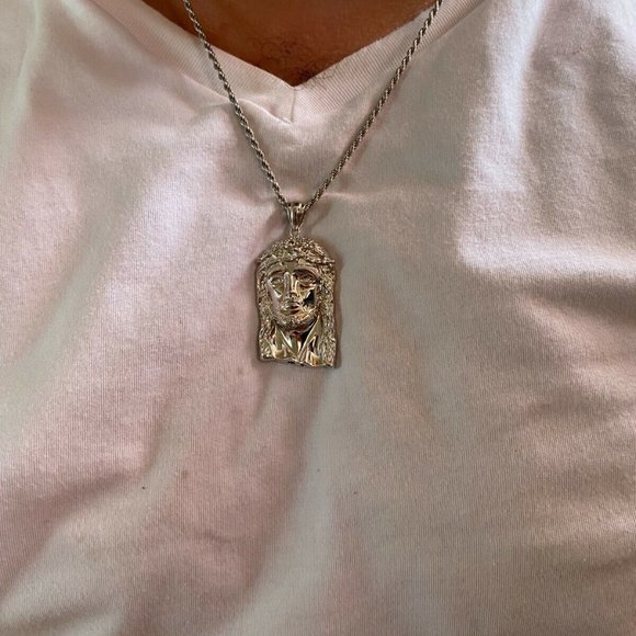 REAL VS Natural Diamond Solid Sterling Silver Jesus Piece HIP HOP Iced - Picture 10 of 10